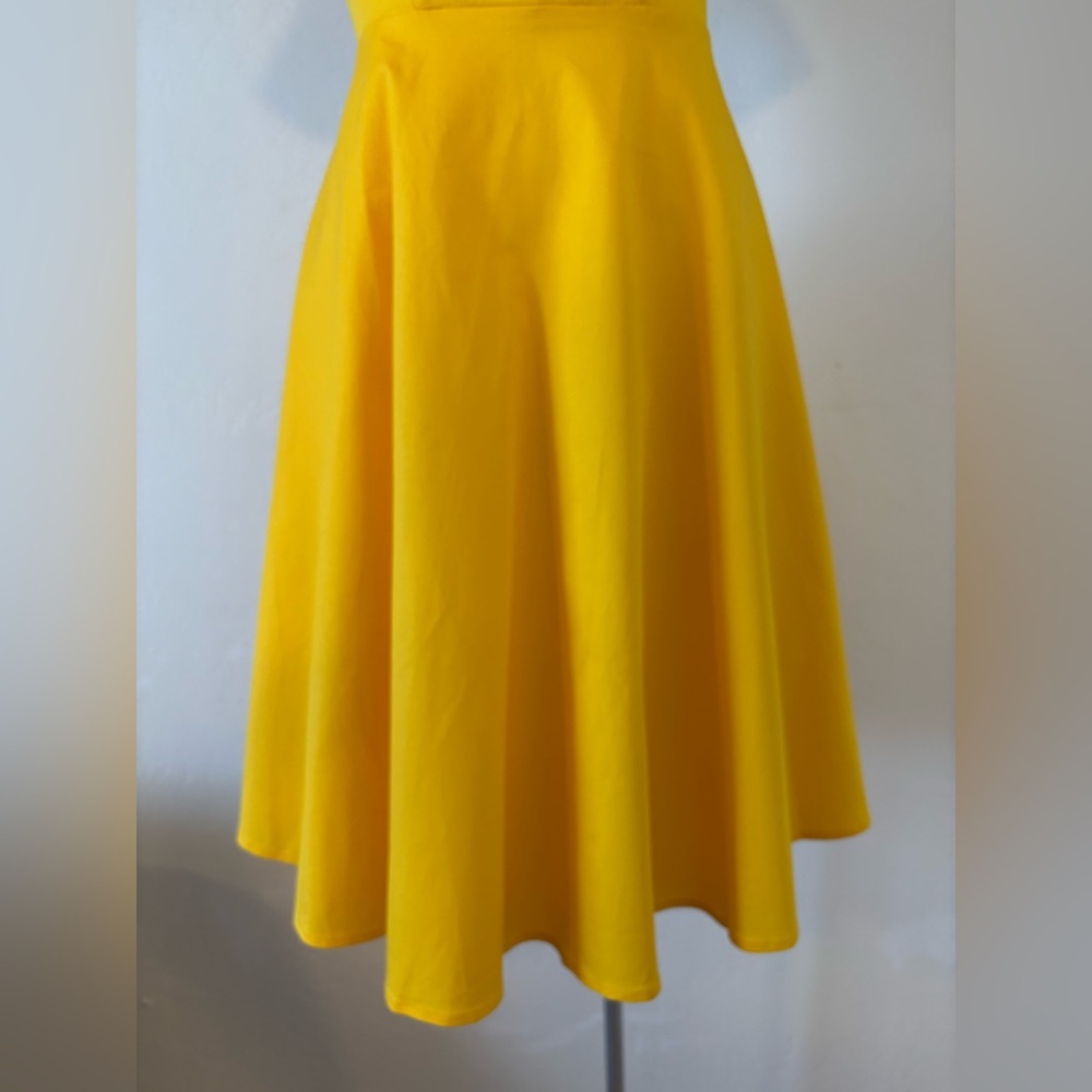FINAL! BEAUTIFUL! RICH LEMON YELLOW BOAT NECK MID LENGTH DRESS ROCKABILLY TRAD - Picture 4 of 9